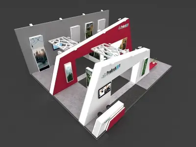 Exhibition Stall 3D Model 12 Mtr X 10 Mtr 3 Sides Open 3D model