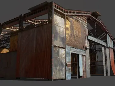 Lowpoly rusty hangar  Low-poly 3D model