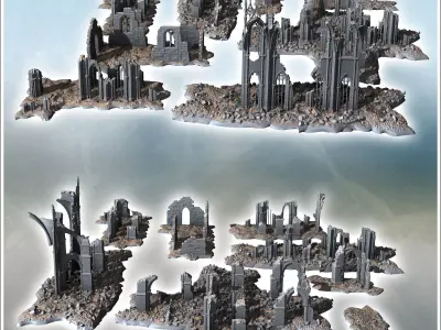 Set of Gothic cathedral ruins with large arches and collapsed wa 3D print model