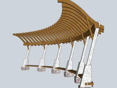 wooden pargola in curve sketchup model 3D model