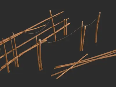 Old Wooden Fences 01 Low-poly 3D model