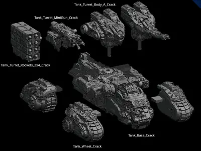 Tanks and Turrets  Destroyed Pack 3D print model