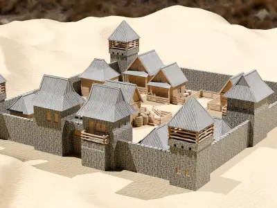 Medieval Desert Stronghold Low-poly 3D model