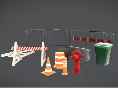 Urban Barrier and Traffic Object Pack  Game Ready Assets 3D model