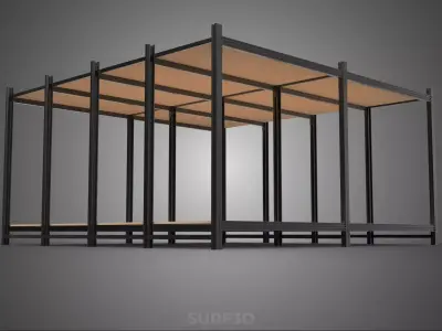 MODULAR DISPLAY FRAME WAREHOUSE SHELVING STORAGE RACK WOOD METAL 3D model