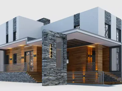 Cottage on three levels with a garage in the basement 3D model