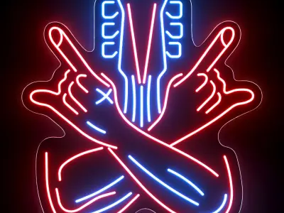 Guitar Rock Neon Sign 3D model