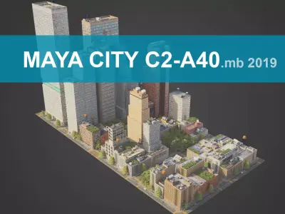 Realistic City District C2-A40 MAYA Low-poly 3D model
