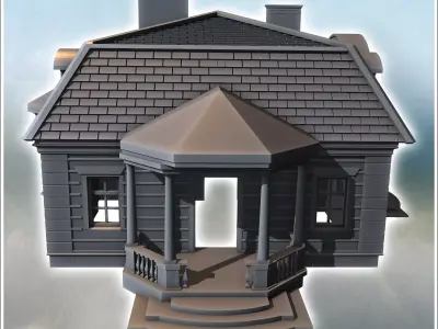 Elegant villa featuring arched windows sloped tiled roof balcony 3D print model