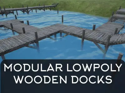 Modular Lowpoly Wooden Dock Parts Low-poly 3D model