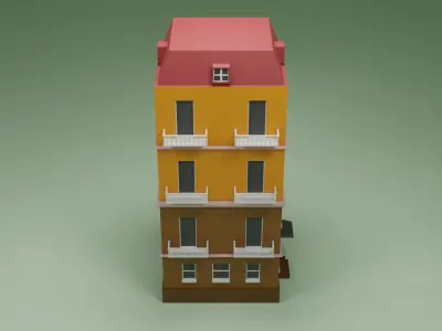 Cartoon four-story building Low-poly 3D model
