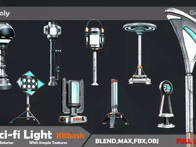 20 Sci-fi Lights Low-poly 3D model