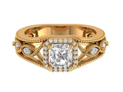 Cushion Square Engagemnet Ring 3D print model