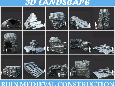 Low poly Snow Ruin Medieval Construction Low-poly 3D model