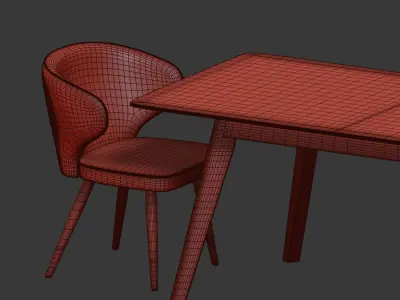 Dining Set table with six chairs 3D model