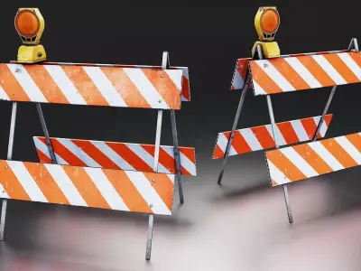 Construction Road Barrier with Warning Light 3D Model Low-poly 3D model