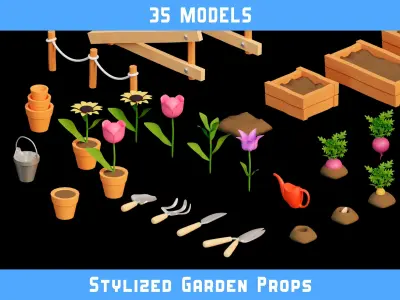 Stylized Garden Props Low-poly 3D model