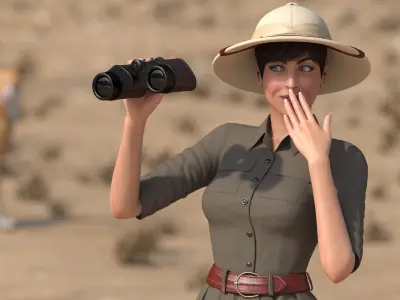  Safari Explorer Woman with Binoculars Rigged for Cinema 4D 