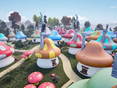 Mushroom Cartoon Village Assets Pack Low-poly 3D model