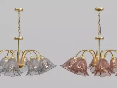 Floral Brass Chandelier  - Clear and Tinted Glass Variants 3D model