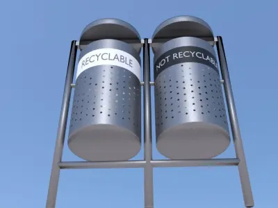 Garbage Can 3D model made in Blender exterior street Rigged Low-poly 3D model