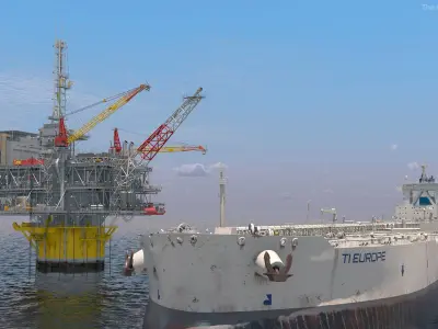  Offshore Oil Platform with TI Europe Tanker Ship 