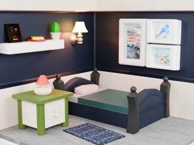 Customized Blue and White themed Bedroom  3D model