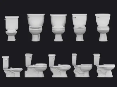 5 Toilet bowls and flash tanks 3D model