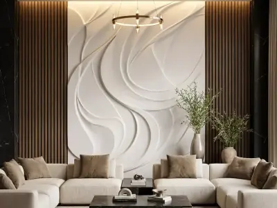 Modern Wave Relief Panel Wall Decor Set STL Mural CNC 366 3D model