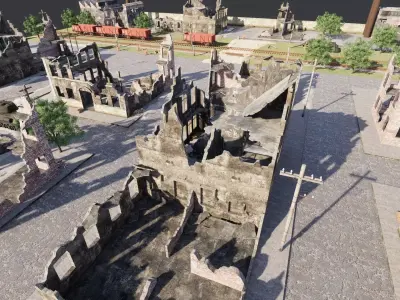 Ruined City WW2 1945 3D model