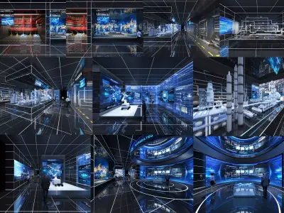  Futuristic Exhibition Interior Sci Fi Hall  Low-poly 3D model