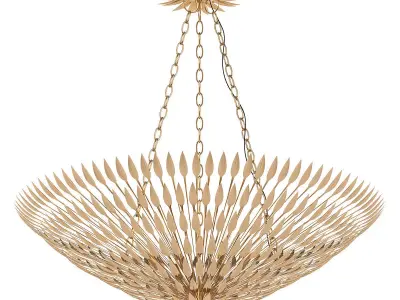 Broche 8 gold leaf chandelier hanging from chain 3D model