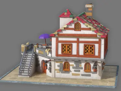 Cartoon house 2 Low-poly 3D model purchase