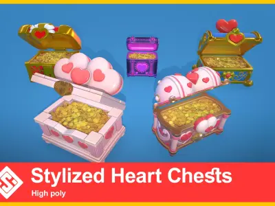 Stylized Heart Chests High poly 3D model