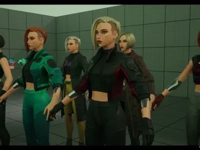 Stylized Cyberpunk Girl Low-poly 3D model