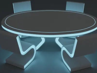 Sci-fi chair and table Low-poly 3D model