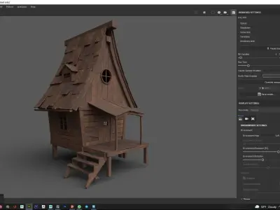 Cottage wooden house Low-poly 3D model