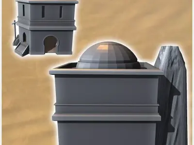 Medieval desert roof dome building with shopping baskets and flo 3D print model