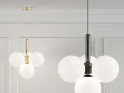RAFFIN pendant light with three balls hanging from brass chain 3D model