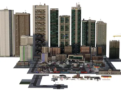 Little City modular asset pack Low-poly 3D model