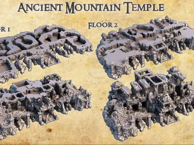 Ancient Mountain Temple Tabletop Terrain 28 MM 3D print model