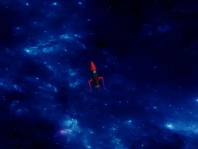 Low-Poly Spaceship rocket flying in sky Low-poly 3D model