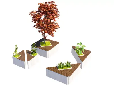 Modular Triangular Bench Planter 3D Model Low-poly 3D model