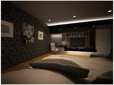 Modern black bedroom 3D model