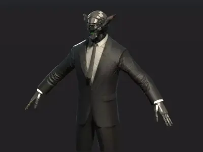 Rigged Cyberpunk Robot Anchorman - Reporter plus rigged necktie Low-poly 3D model