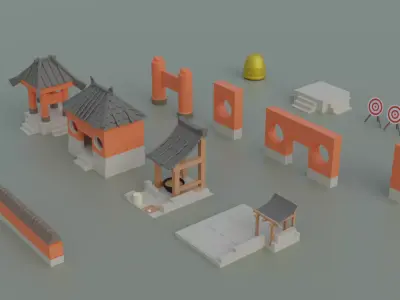 Low Poly STRATEGY Set - 13 Unique Models Mega Pack  ASIAN-STYLE Low-poly 3D model