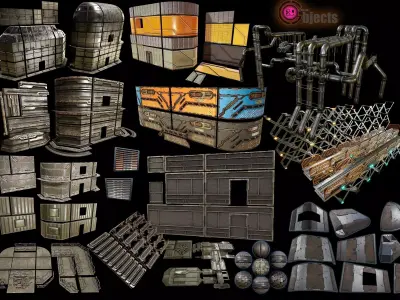 sci fi Modular architectural design - low-poly construction 3D Model Pack