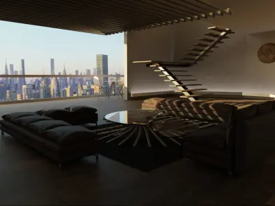 Modern Interior Living Room with furniture and lighting  3D model