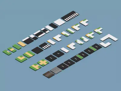 City Roads Tiles Asset Pack Low-poly 3D model