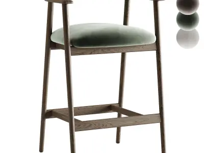 Sunpan Jeremy Mid Century Dove Cream   Oak Wood Counter Stool 3D model